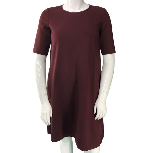 Lafayette 148 New York Size M Dress Shift Burgundy Back Zip Ponte Stretch Knit - Picture 1 of 16